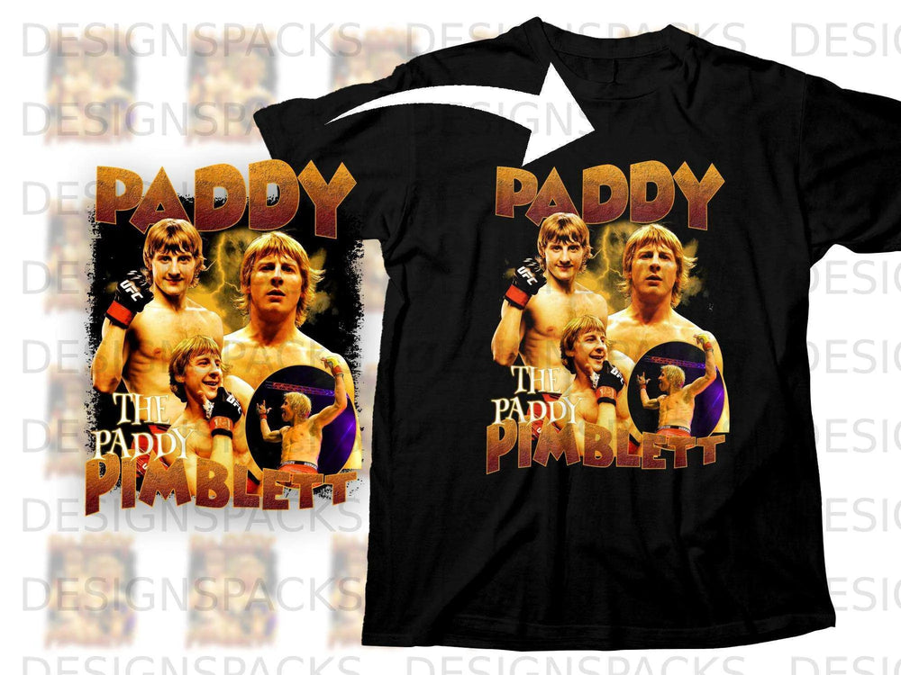 Black t-shirt with "Paddy" and "The Paddy Pimblett" graphics and UFC fighters.