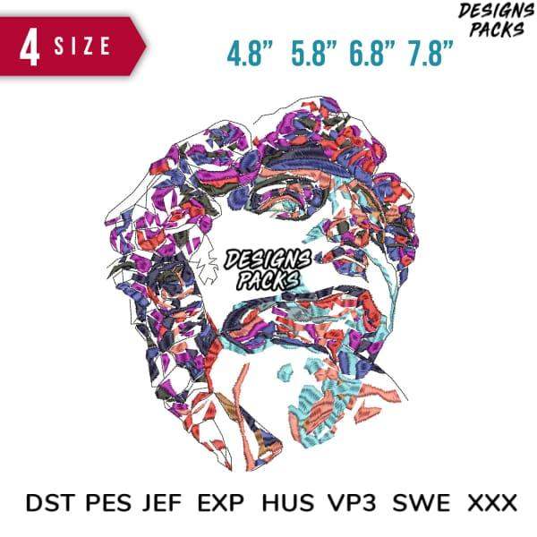 Colorful abstract face design in embroidery formats DST PES JEF EXP for instant download