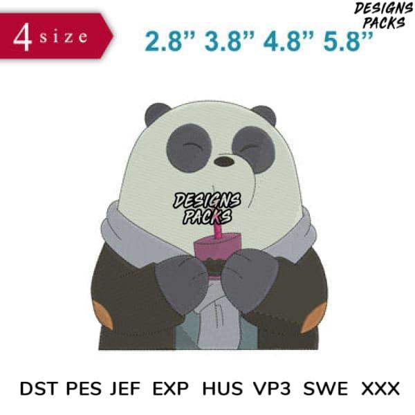 Cute panda embroidery design with scarf, available in multiple sizes and formats for instant download.