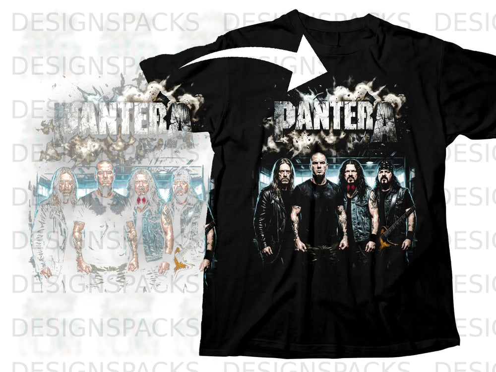 Black t-shirt featuring Pantera band logo and members with a distressed effect.
