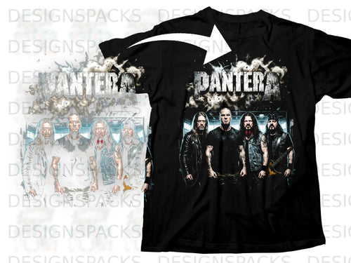 Black t-shirt featuring Pantera band logo and members with a distressed effect.