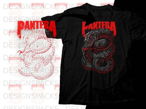 Black Pantera t-shirt with coiled snake and red logo.