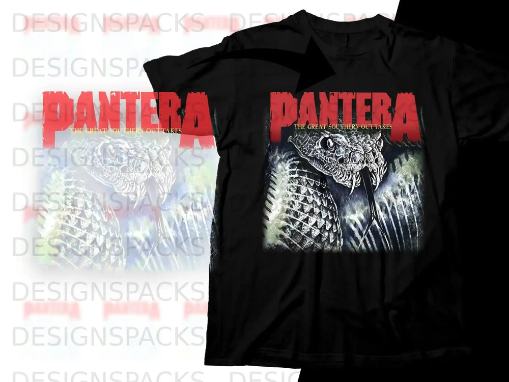 Black t-shirt with "PANTERA THE GREAT SOUTHERN OUTTAKES" and snake graphic.
