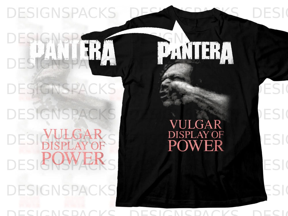 Black t-shirt featuring Pantera logo and "Vulgar Display of Power" album art.