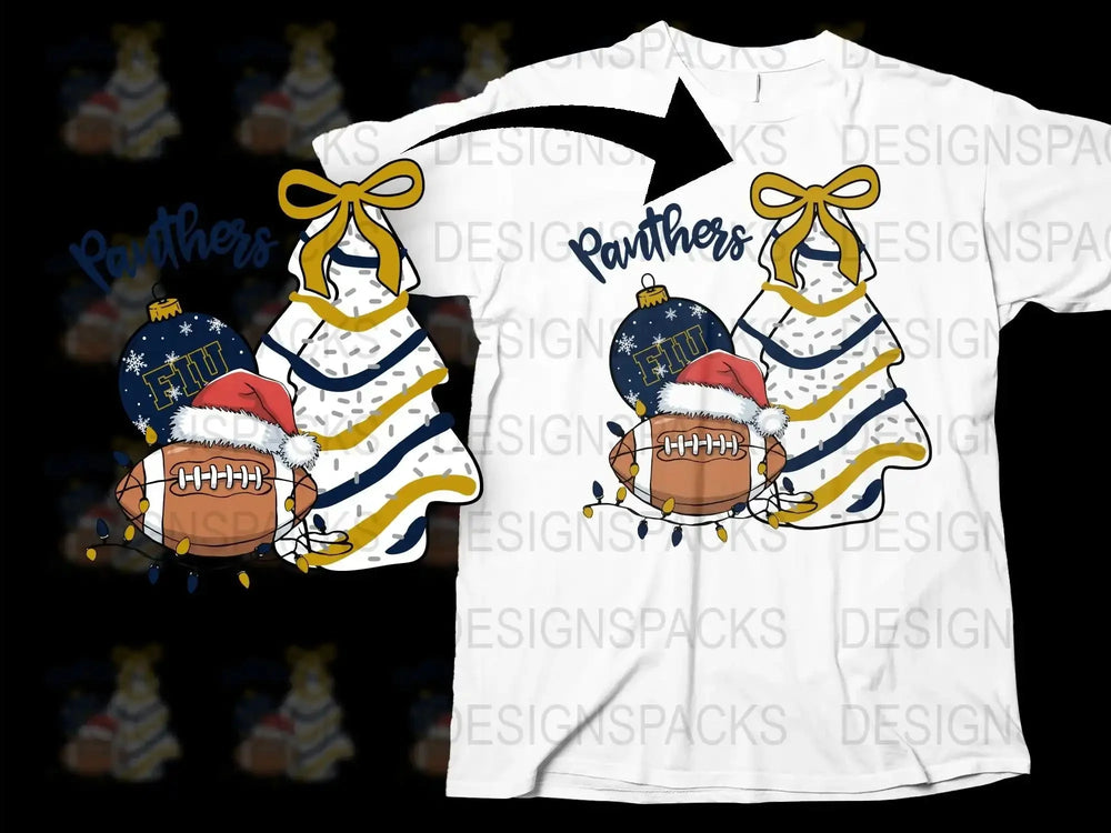 Panthers Football Team Shirt, Colorful Santa Hat Graphic Tee, Festive Sports Apparel for Fans
