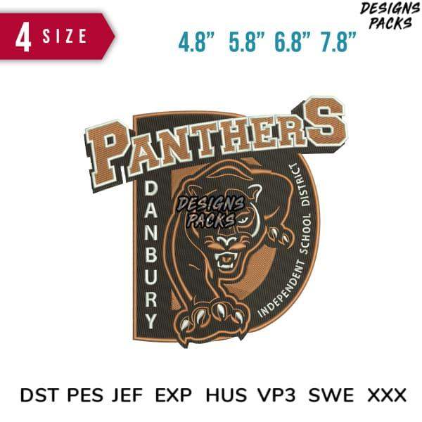 Panthers Danbury school district embroidery design in 4 sizes, DST PES JEF formats