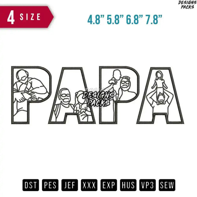 Papa Dad line Art Embroidery Design