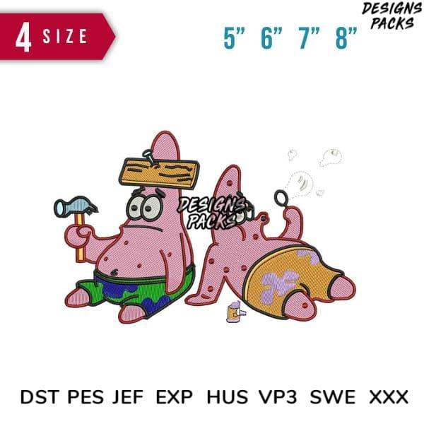 Patrick Star embroidery design in 4 sizes, print-ready formats for DTG, DTF, tumbler wraps