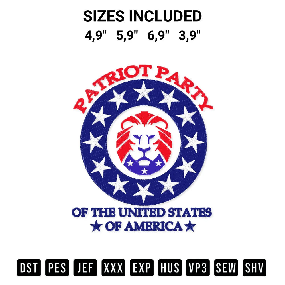 Patriot Party Conservative Lion Of The United States Of America Logo Embroidery Design