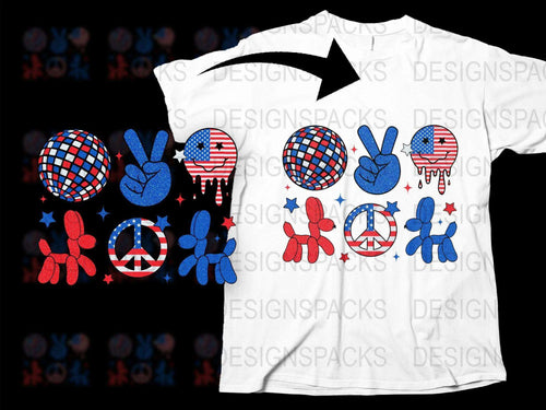 Patriotic T-Shirt American Flag Peace Sign Graphic Tee, Red Blue White, Unisex Fashion Top