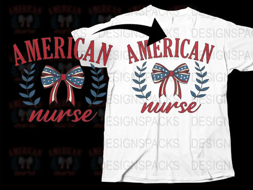 American Nurse Patriotic T-Shirt, Red White Blue Bow, Independence Day Nurse Tee, USA Flag Design, Unisex Healthcare Shirt