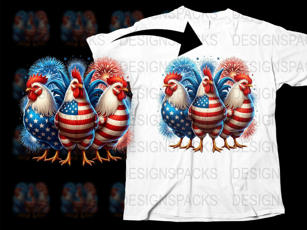 Patriotic Rooster T-Shirt, American Flag Design, 4th of July Chicken Tee, Unique Animal Graphic Shirt for Adults and Kids