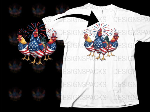 Patriotic Rooster T-Shirt, American Flag Design, 4th of July Clothing, Unique USA Themed Tee