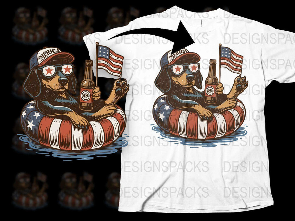Patriotic Dog T-Shirt, American Flag, Beer Can, Summer BBQ Tee, Independence Day Outfit