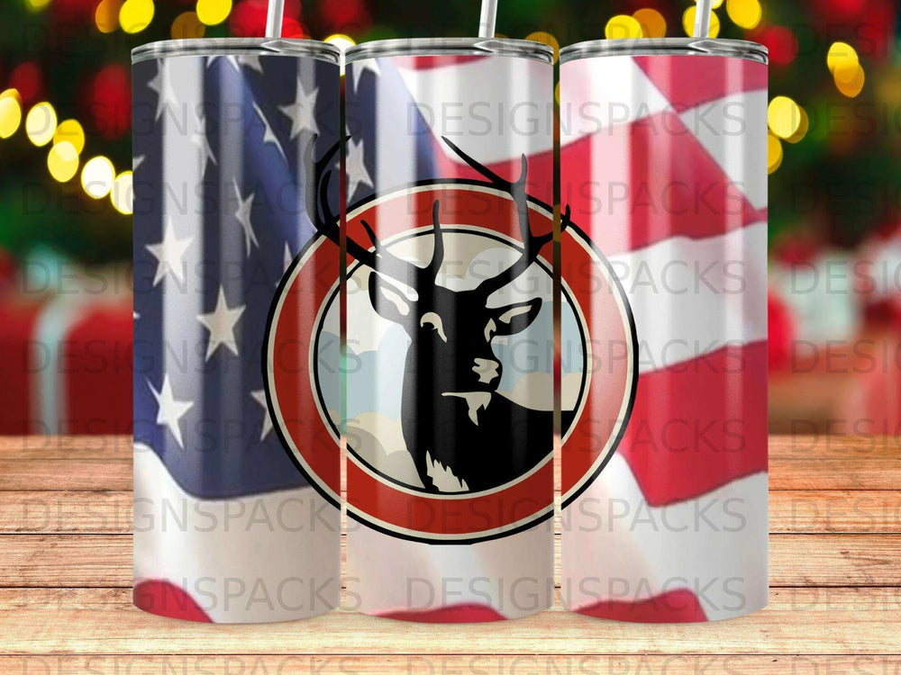 Patriotic Deer Antlers USA Flag Tumbler Digital Wrap Design