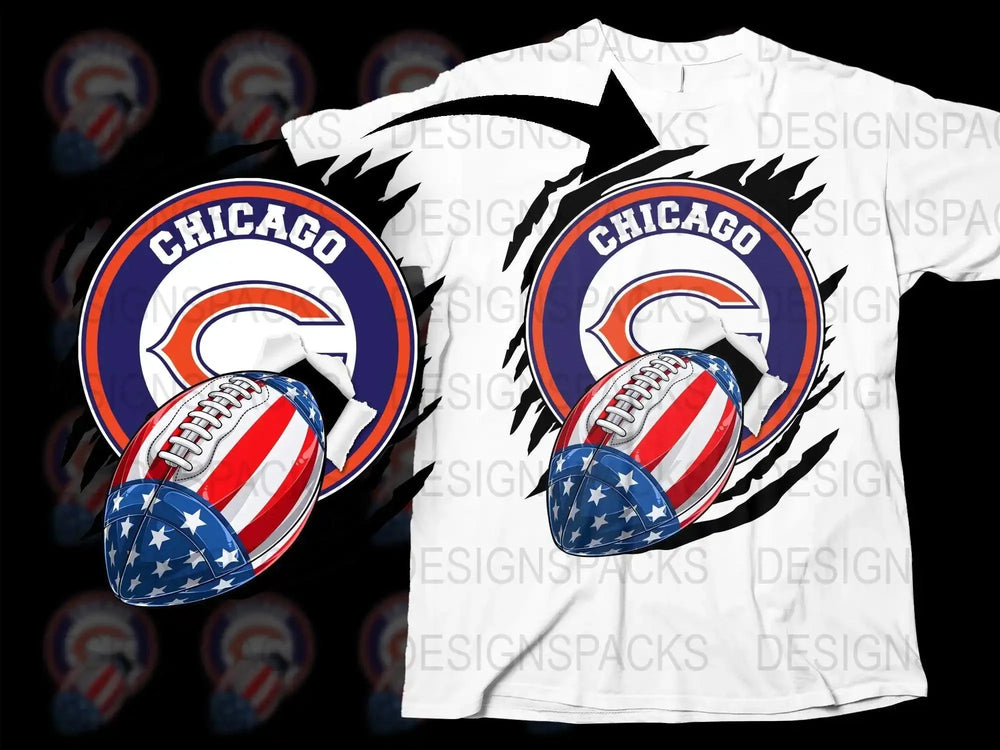 Patriotic Football Chicago Bears Team Png Digital Download