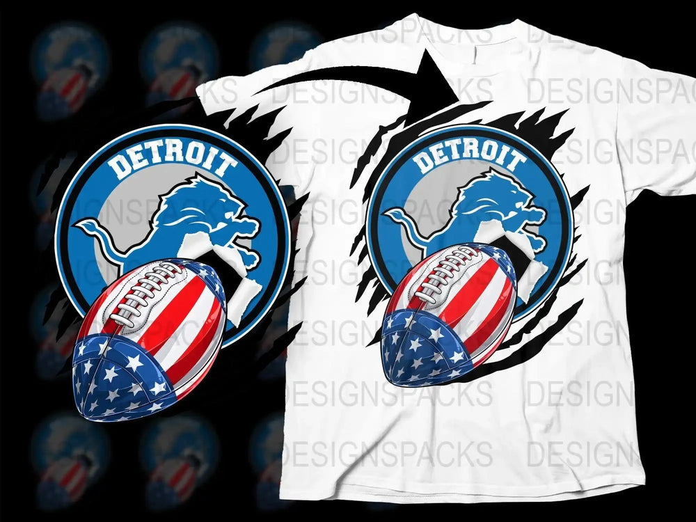 Patriotic Football Detroit Lions Team Png Digital Download