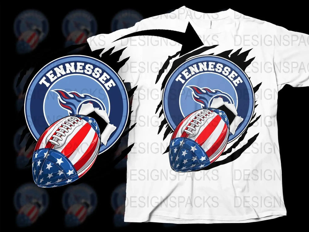 Tennessee football design with American flag, print-ready for DTG/DTF shirts