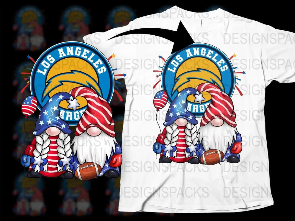 Patriotic Gnome Football chargers Team Png Digital Download