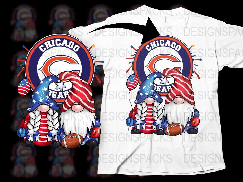 Patriotic Gnome Football Chicago Bears Team Png Digital Download