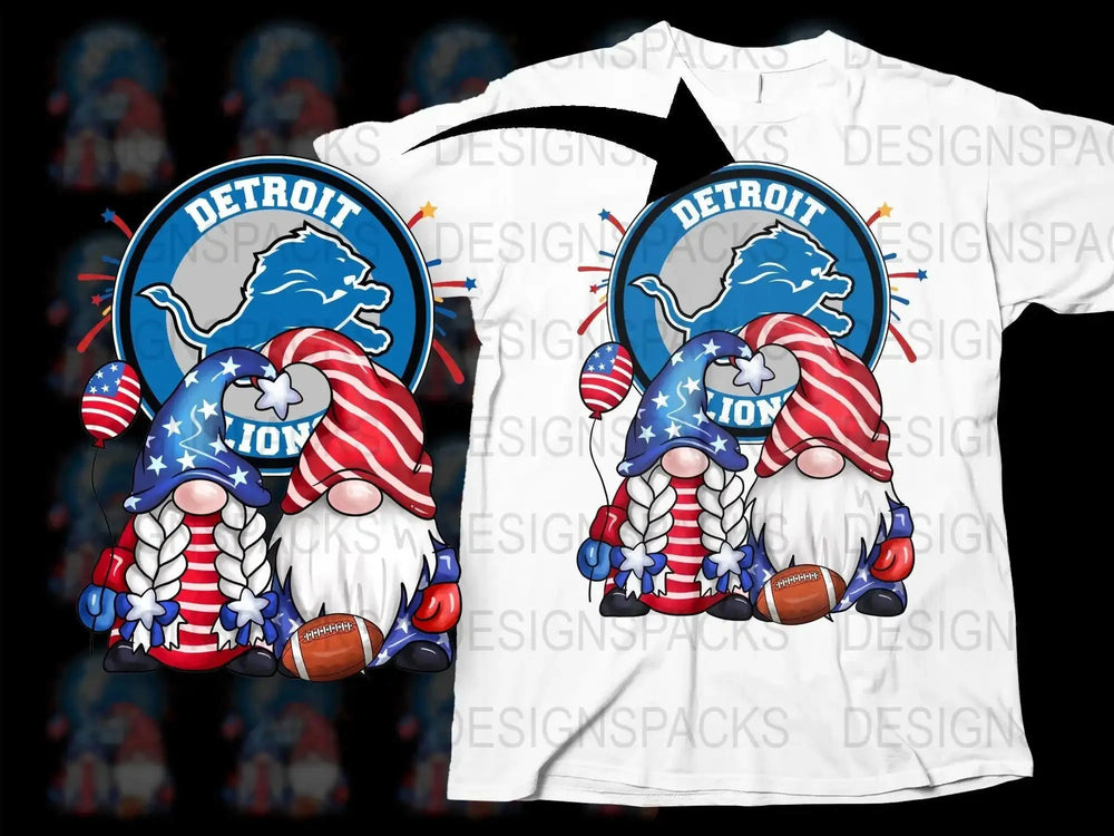 Patriotic Gnome Football Detroit Lions Team Png Digital Download