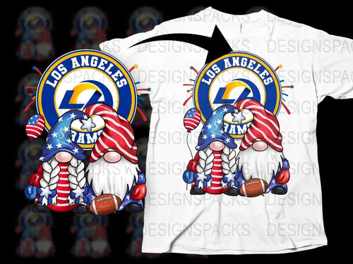 Los Angeles Rams gnomes in patriotic colors on white t-shirt design