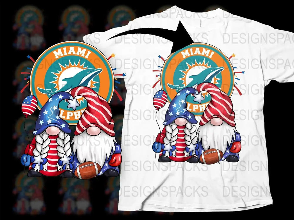 Patriotic Gnome Football Miami Dolphins Team Png Digital Download