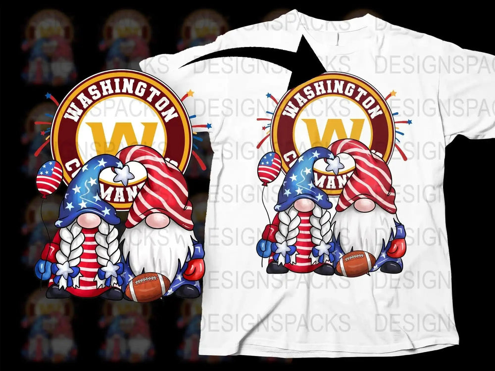 Patriotic Gnome Football Washington Commanders Team Png Digital Download
