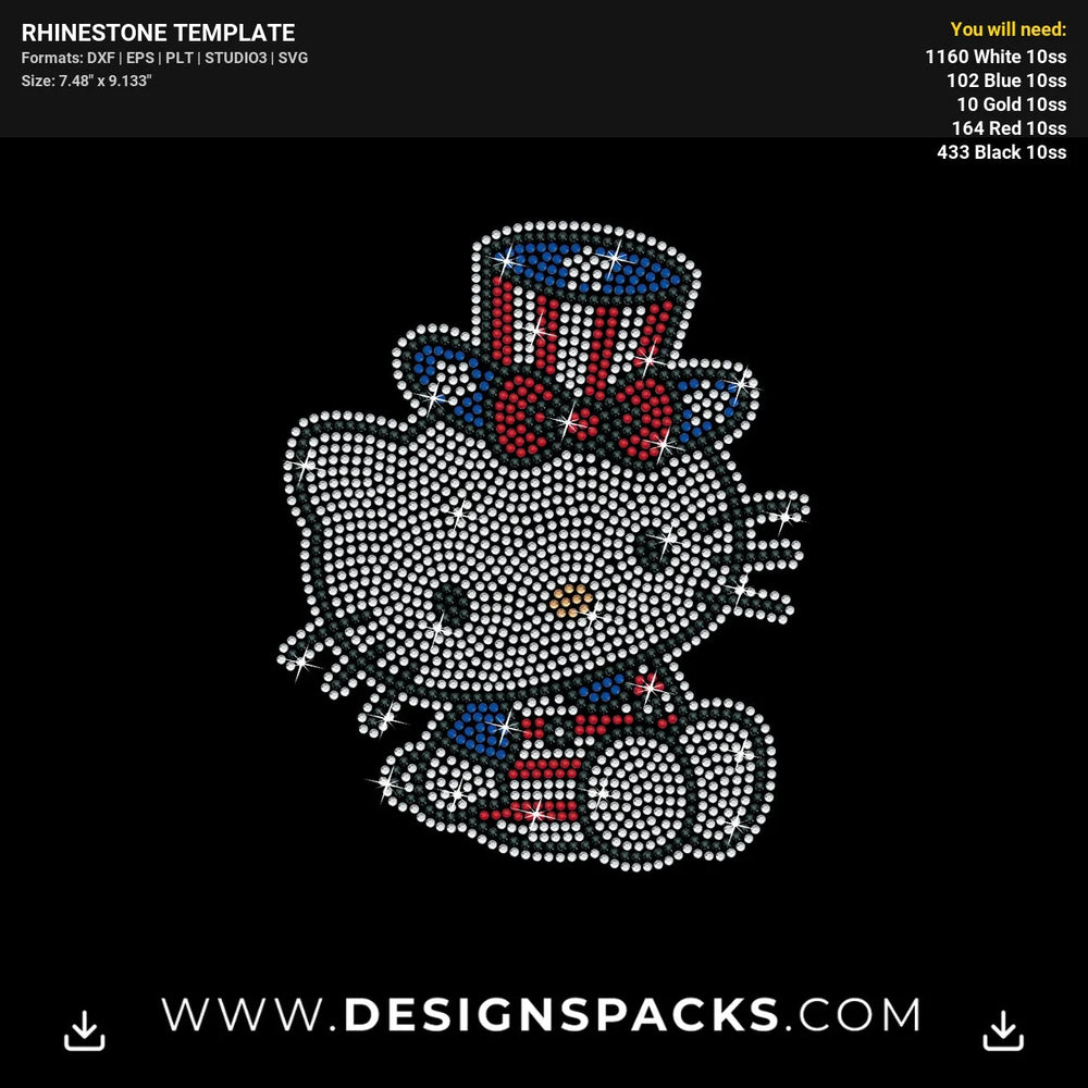 Patriotic Hello Kitty Rhinestone Digital Template