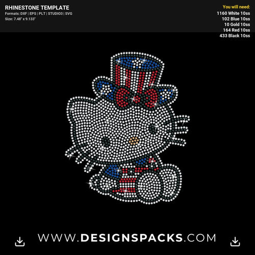 Patriotic Hello Kitty Rhinestone Digital Template