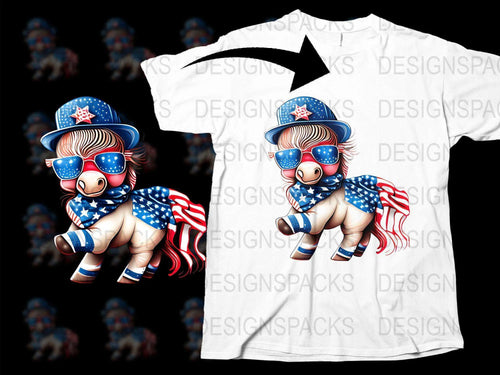 Patriotic Donkey T-Shirt, Cute Cartoon Animal, American Flag, 4th of July Apparel, Unisex Adult Clothing