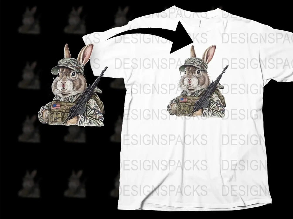 Rabbit Soldier T-Shirt, Funny Animal Print, Military Bunny Graphic Tee, Unisex Casual Shirt