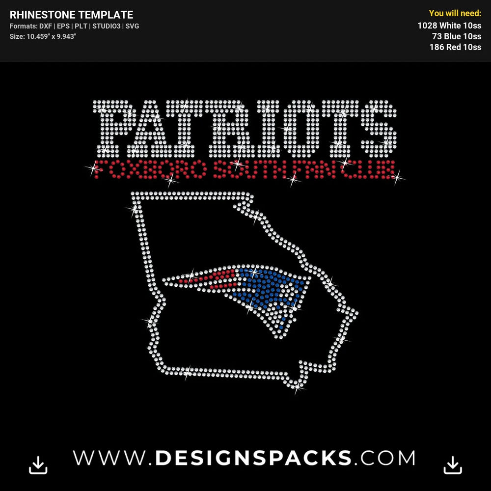 Patriots Map Foxboro South Fan Club Rhinestone Digital Template