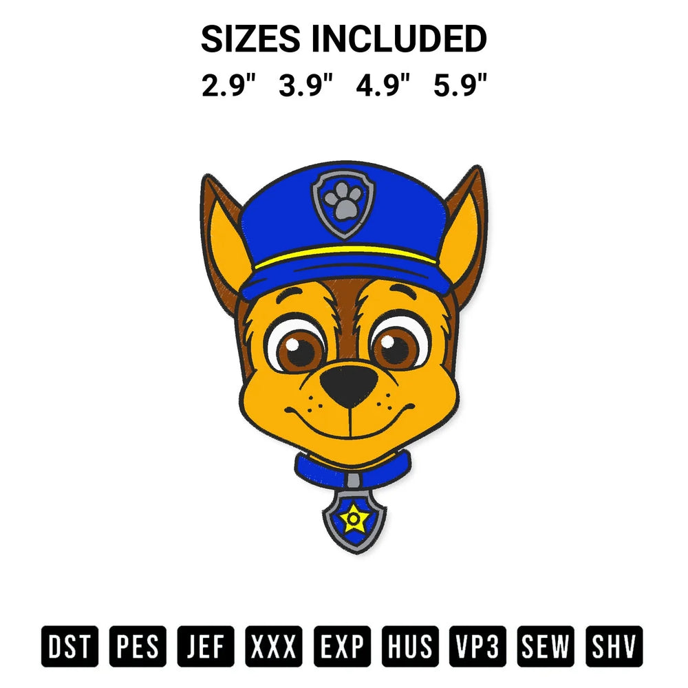 Paw Patrol Chase Head Embroidery Design