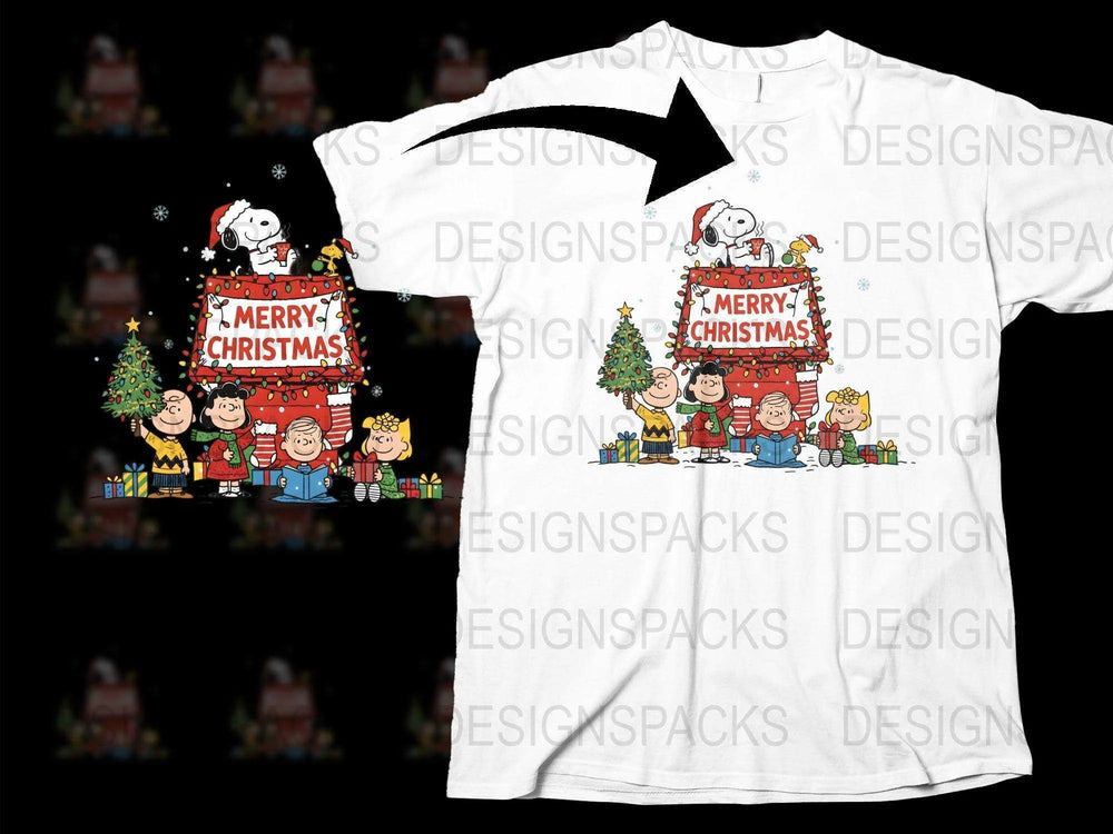 Snoopy and Peanuts Gang Christmas T-Shirt, Unisex Holiday Themed Tee, Festive Family Apparel