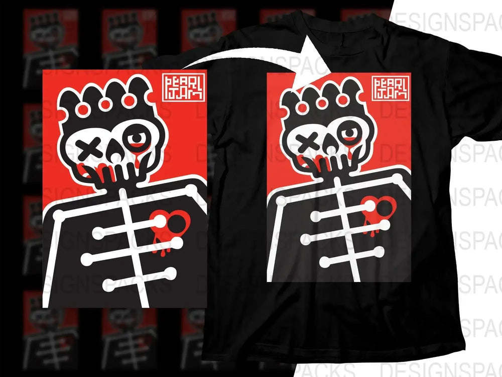 Pearl Jam Unique Skull Design With Heart Rock Band Graphic Png Design Digital Download