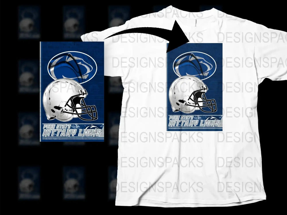 Detroit Lions Inspired Sports Team Graphic T-Shirt, Blue White Helmet Design, Casual Fan Apparel