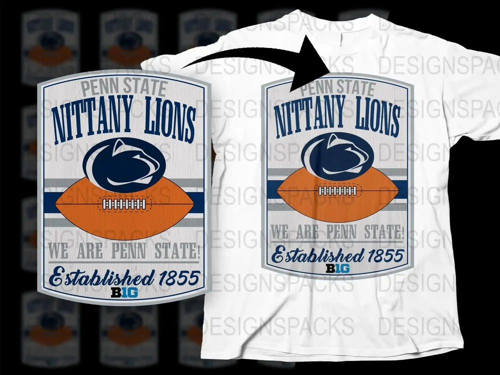 Penn State Nittany Lions T-Shirt, Vintage Football Design, Established 1855, College Sports Apparel