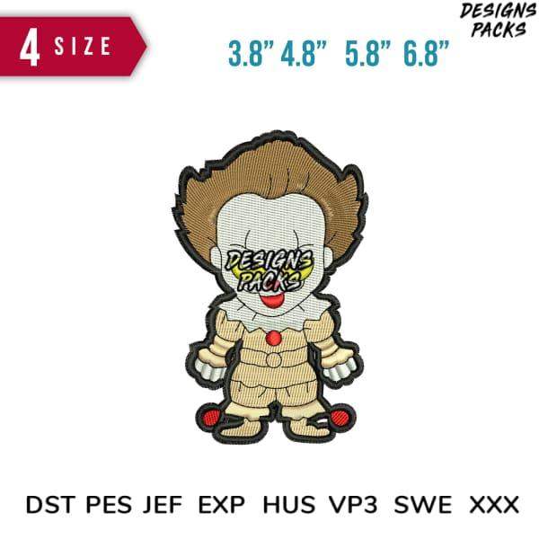Cute clown embroidery design in 4 sizes, compatible with DST PES JEF formats for instant download.
