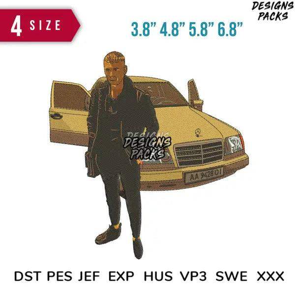 People car Afternoon Embroidery Design  3.8" 4.8" 5.8" 6.8"