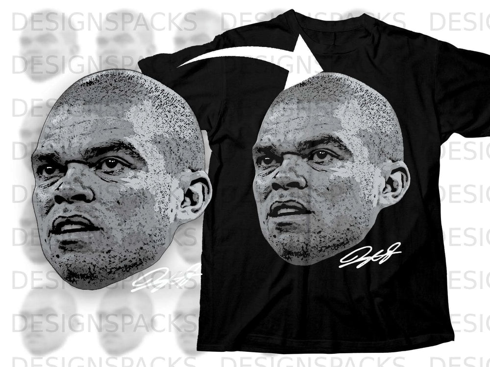 Realistic Face Print Bold Graphic T-Shirt with Signature Design