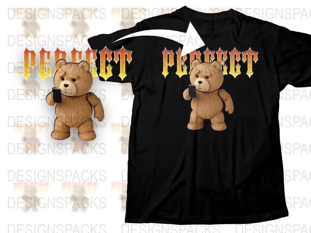 Perfect Teddy Bear with Smartphone Graphic Png Digital Download