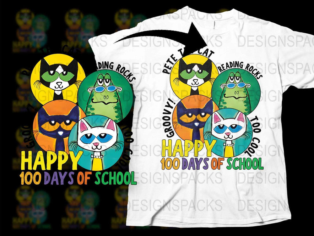 Kids 100 Days of School T-Shirt, Colorful Animals Reading Books Design, Happy Celebration Tee