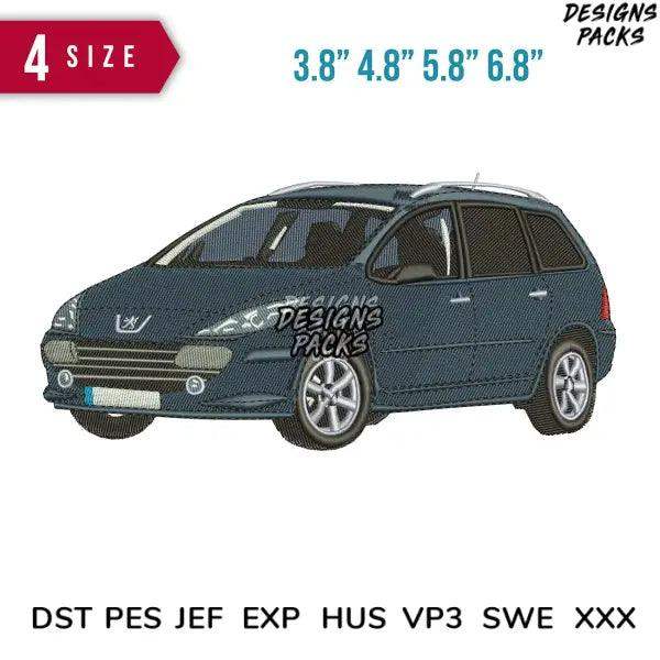 Peugeot 307 blue Embroidery Design  3.8" 4.8" 5.8" 6.8"