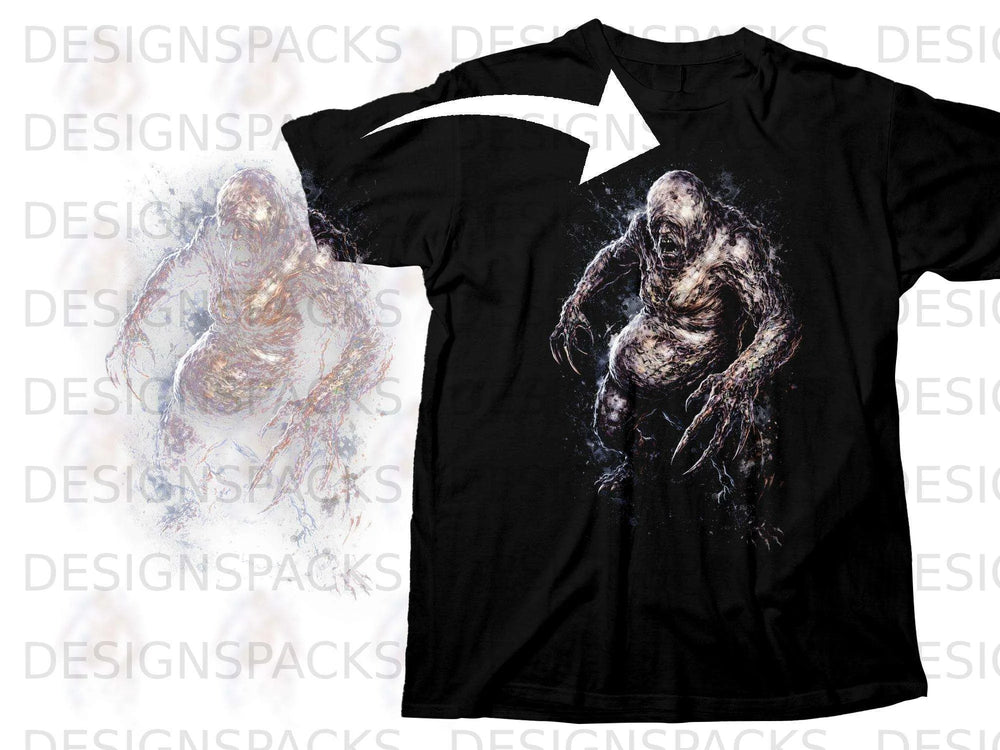 Black t-shirt with a detailed illustration of a monstrous, zombie-like creature.