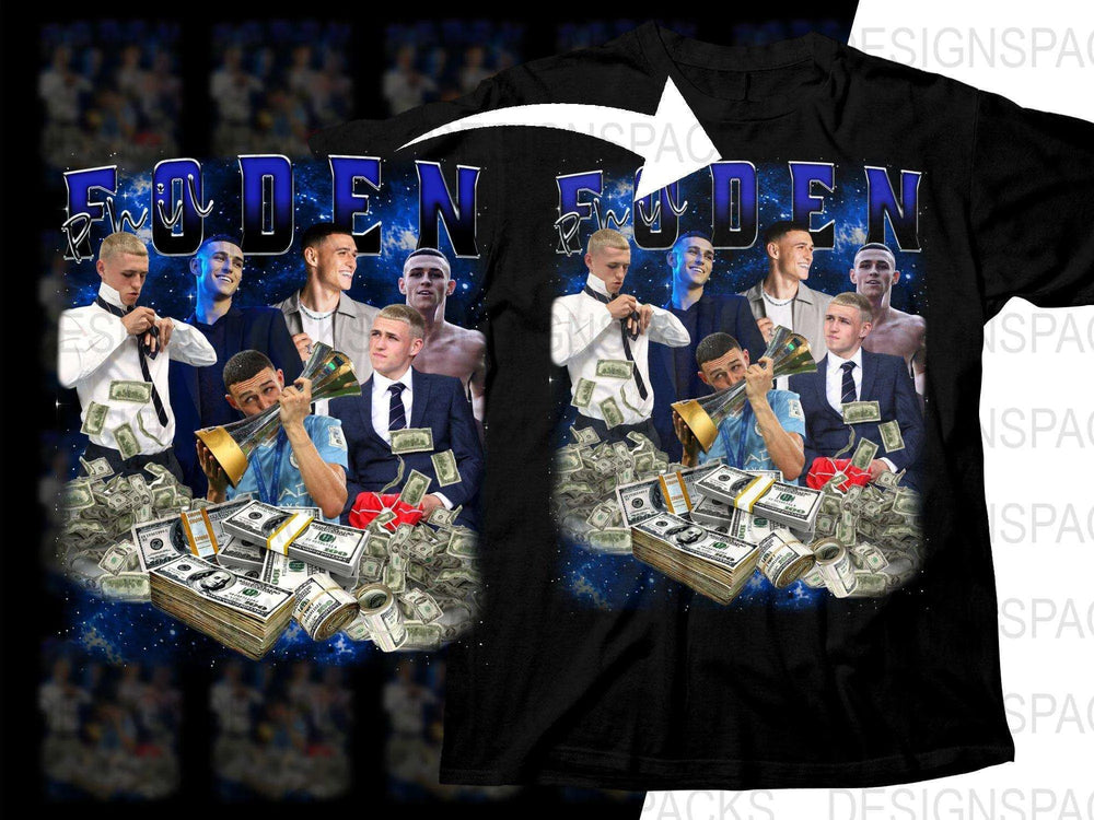 Phil Foden Money Stacks and Trophy Bootleg Soccer Png Digital Download