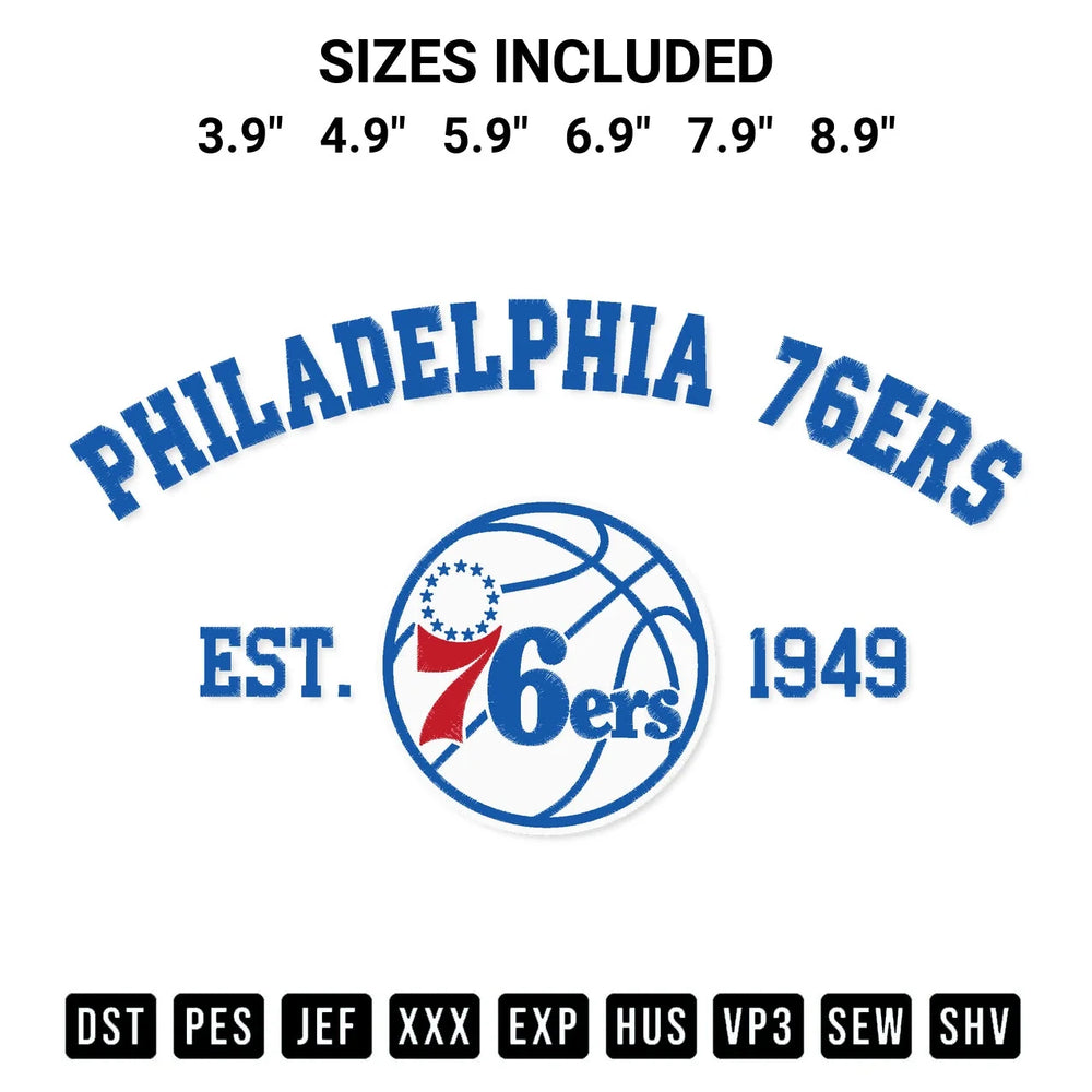 Philadelphia 76Ers Est 1949 Embroidery Design