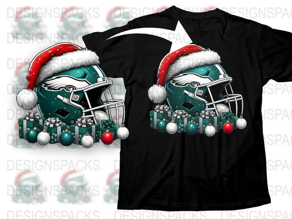 Festive Football Helmet T-Shirt, Christmas Sports Tee, Holiday Fan Apparel, Decorative Winter Clothing Gift