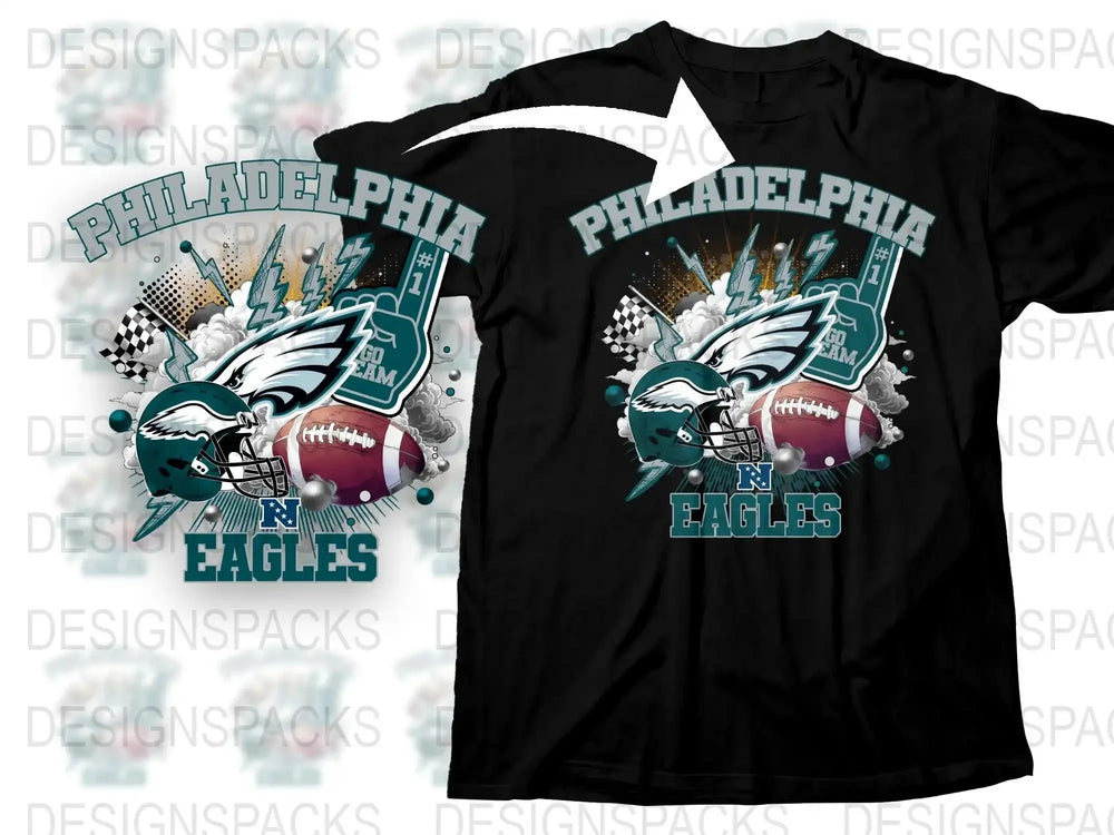 Philadelphia Eagles Themed T-Shirt, Vintage Football Design, Retro Sports Fan Apparel, Unisex Black Tee