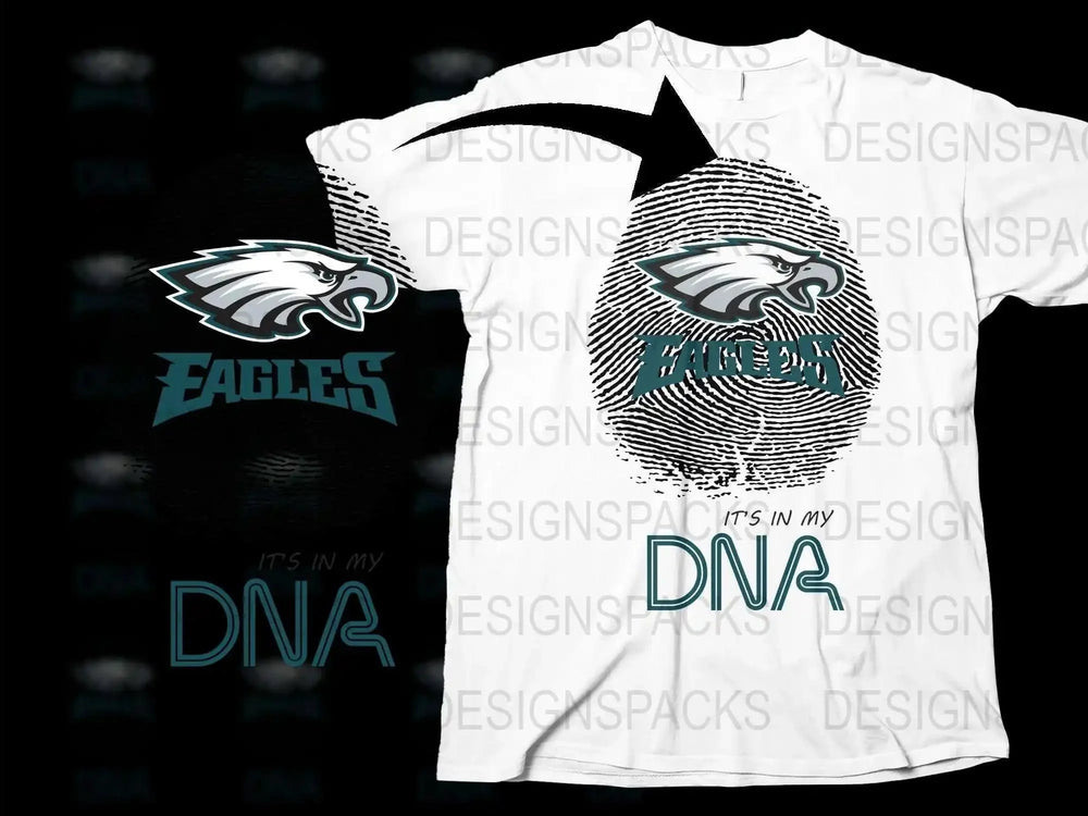 Eagles Sports Team T-Shirt, Finger Print Design, DNA Graphic, Football Fan Gear, Unisex White Tee
